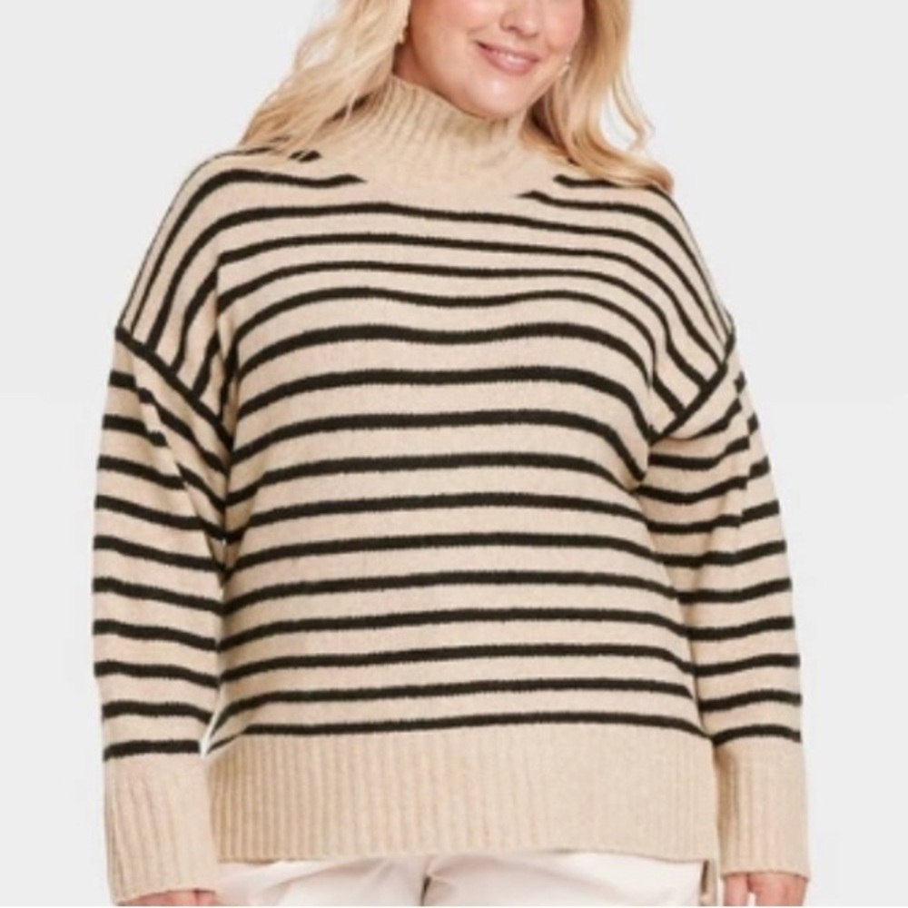 NWT A New Day Striped Cashmere-like Oversized Cozy Mock Neck Pullover Sweater